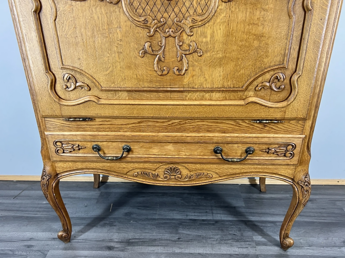 Cabinet Vintage French Louis XVI Oak Cupboard Carved Nightstand LOT 24347