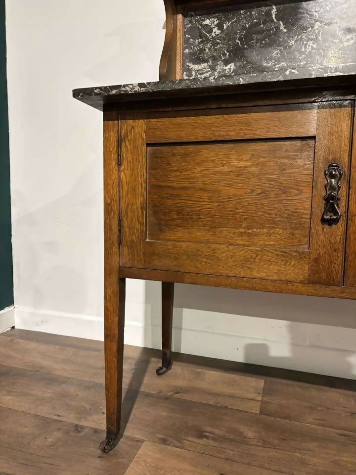 Antique Framed Oak Washstand with Marble Top & Back00