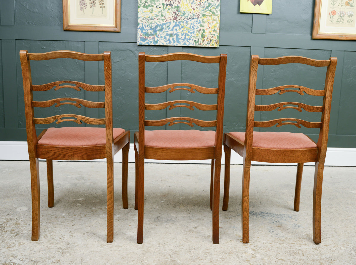 6 Oak Ladder Back Dining Chairs by Strongbow - Mid Century