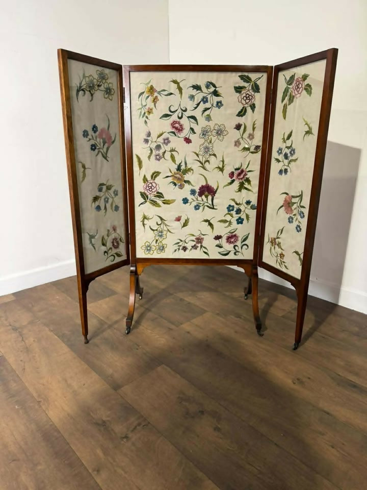 Edwardian Mahogany Folding Fire Screen