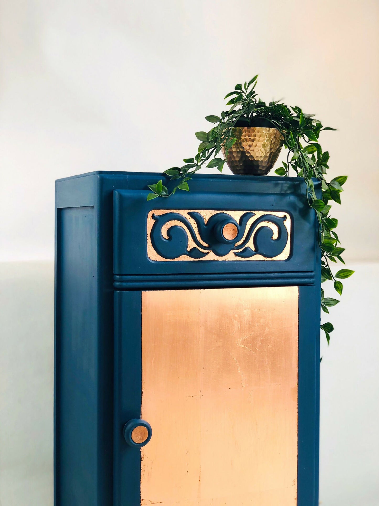 1930s Art Deco Hand Painted Copper Bedside Cabinet