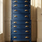 Vintage art deco Navy blue tallboy chest of drawers