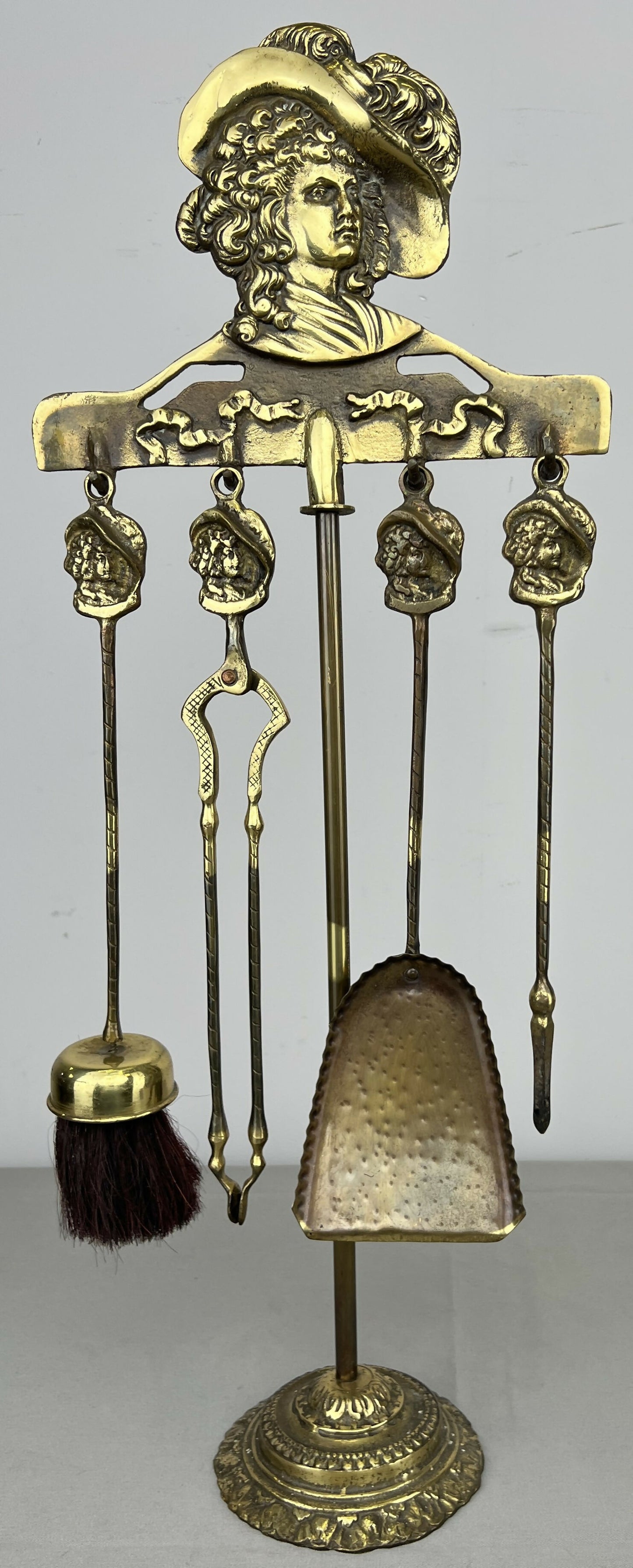 Fireplace Set Vintage French Style Brass 5 Piece Companion Set LOT 6445
