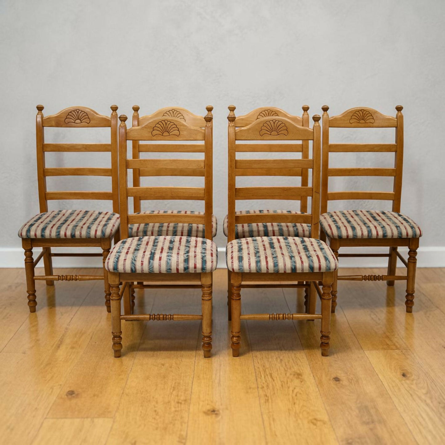 Set Of 6 Dining Chairs Ladder Back Country Beech Padded Seats FREE UK Delivery*