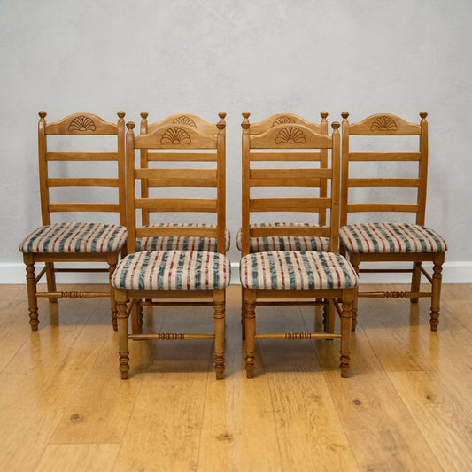 Set Of 6 Dining Chairs Ladder Back Country Beech Padded Seats FREE UK Delivery*
