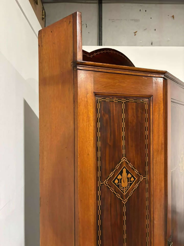 Exceptional Aesthetic Movement Mahogany Hall Wardrobe with Boxwood & Ebony Inlay, c. 1880
