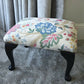 Vintage Footstool Reupholstered in Linwood Linen Wooden Frame & Cabriole Legs.