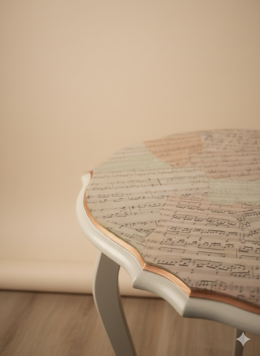 "Melody in Grey" – Refinished Musical Themed Bistro Set with Copper Accents