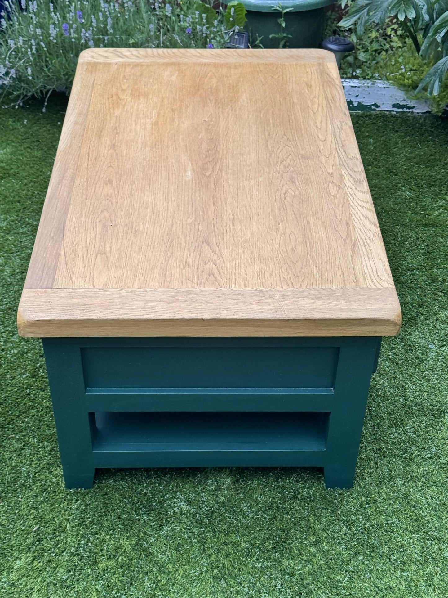 Green Coffee Table | Solid Oak Coffee Table | Hand Painted Farmhouse Coffee Table | Restored Rustic Furniture