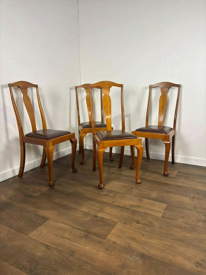 Vintage Set Of Four Honey Oak Dining Chairs