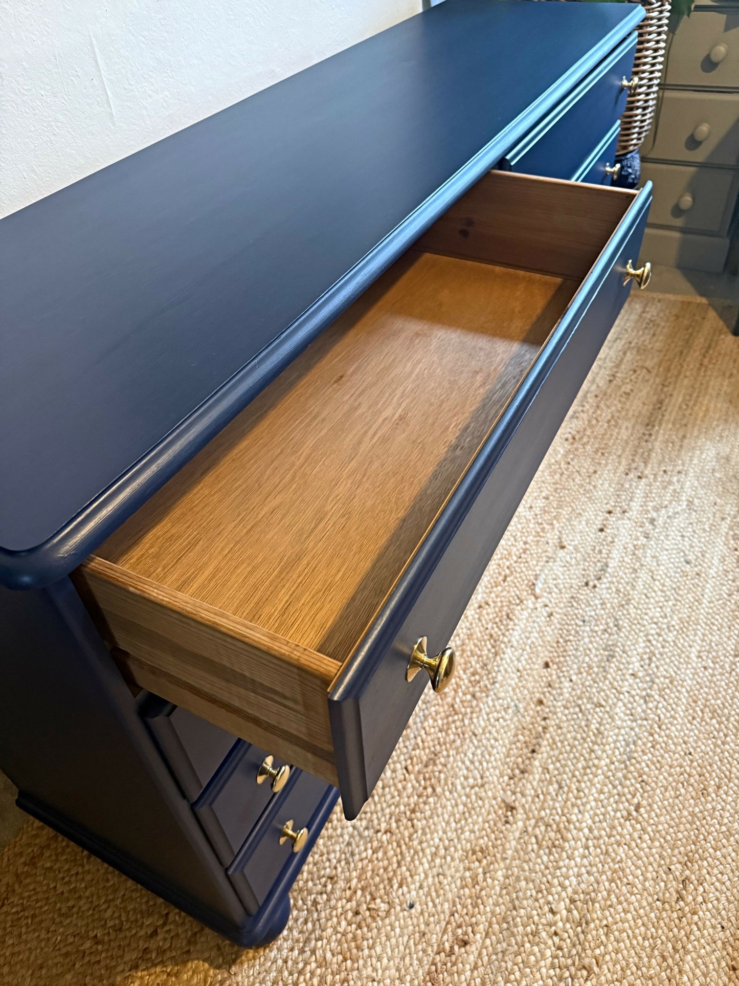 Newly refurbished large bank of drawers chest of drawers solid wood dresser