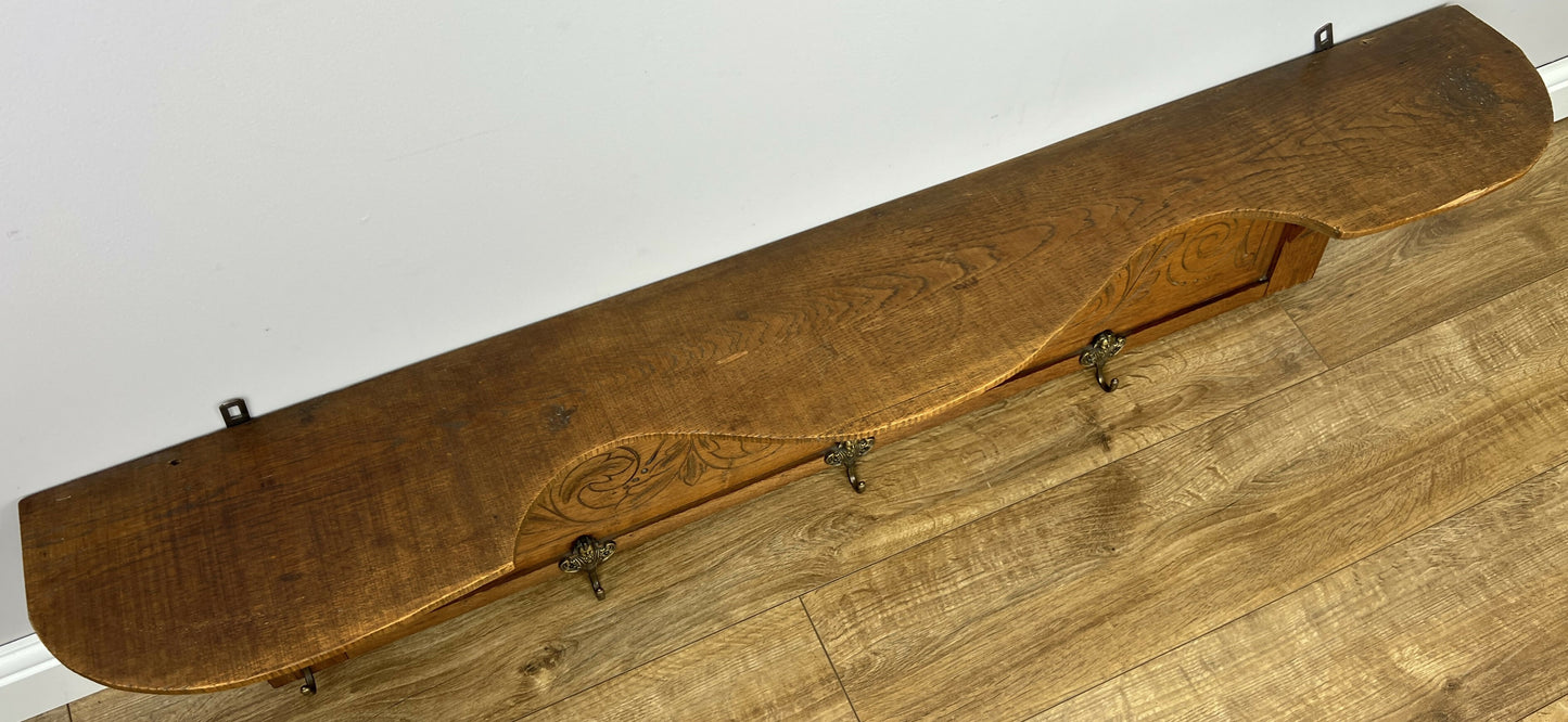 Coat Rack Antique French Carved Oak Wall Mounted 9 Hooks Rack Hanger LOT 6292