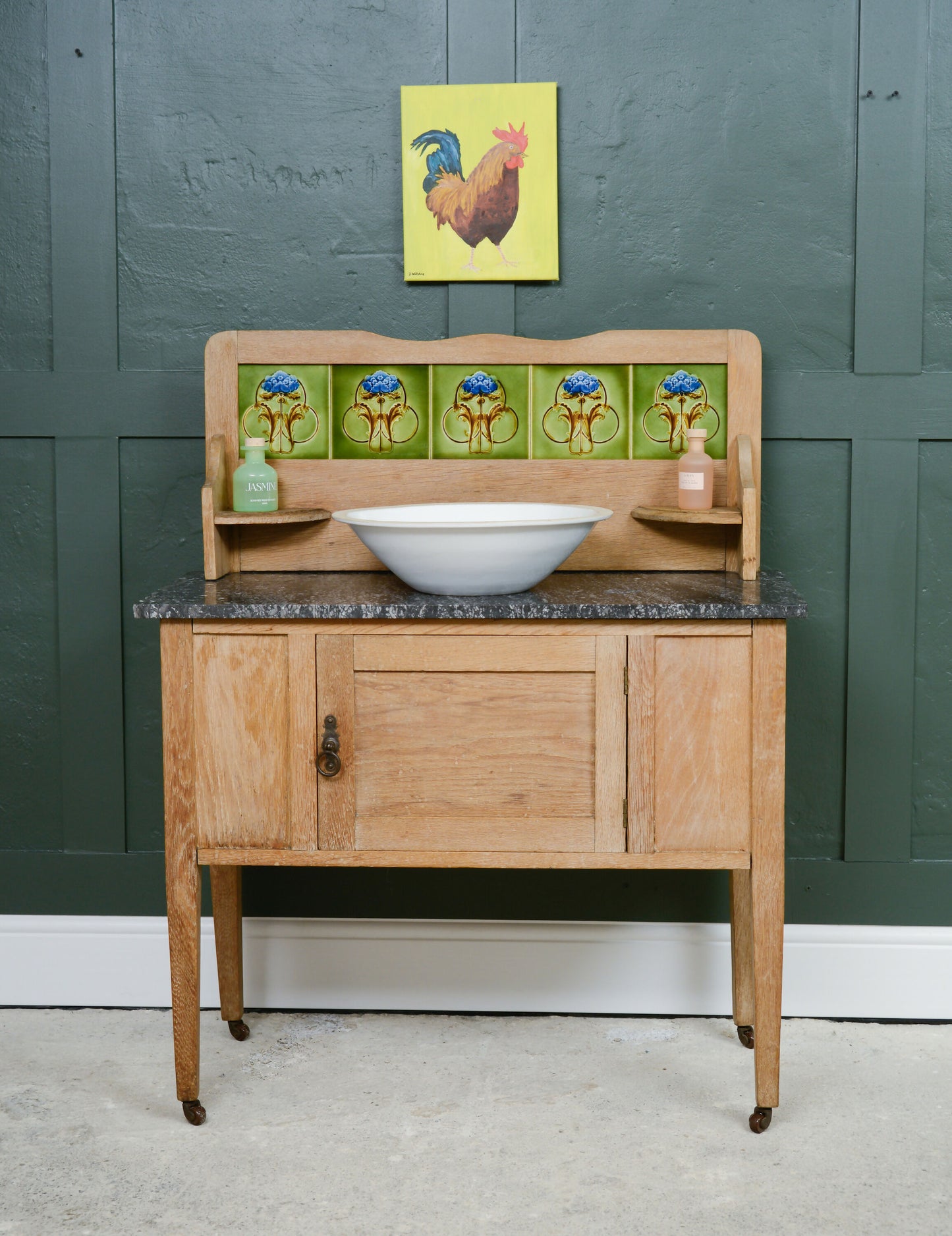 Limed Oak Washstand with Marble Top - Vanity Unit - SKU 229