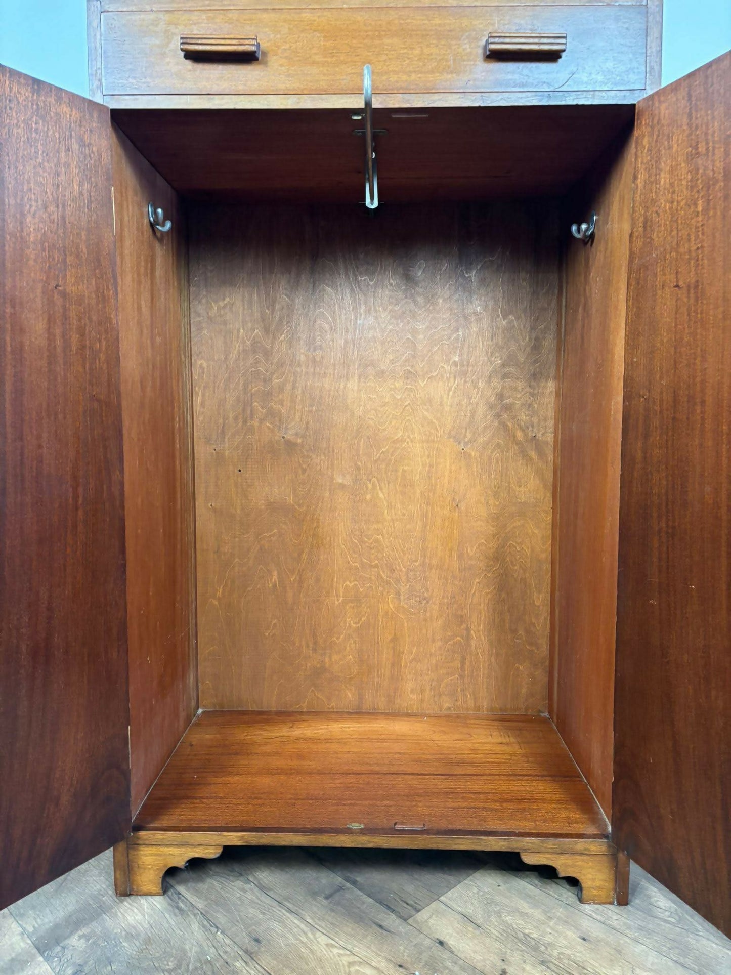 Vintage Oak Tallboy Wardrobe with Drawer Over Cupboard