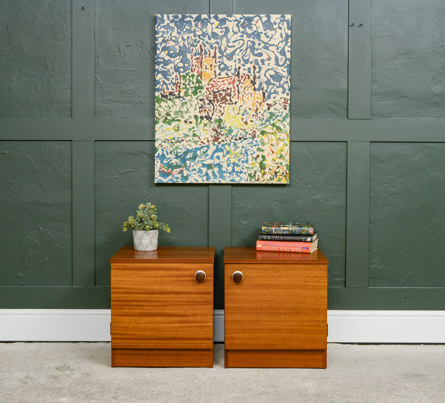 Pair Mid Century Teak Bedside Table - 1960s - Avalon