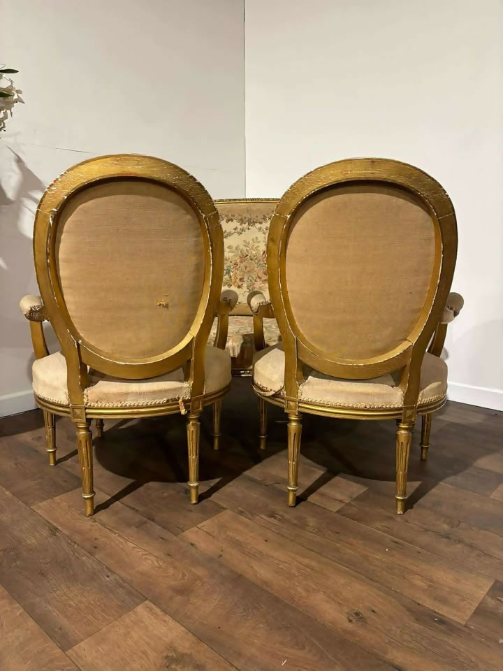 19th Century French Gilt & Moulded Tapestry Three-Piece Salon Suitex
