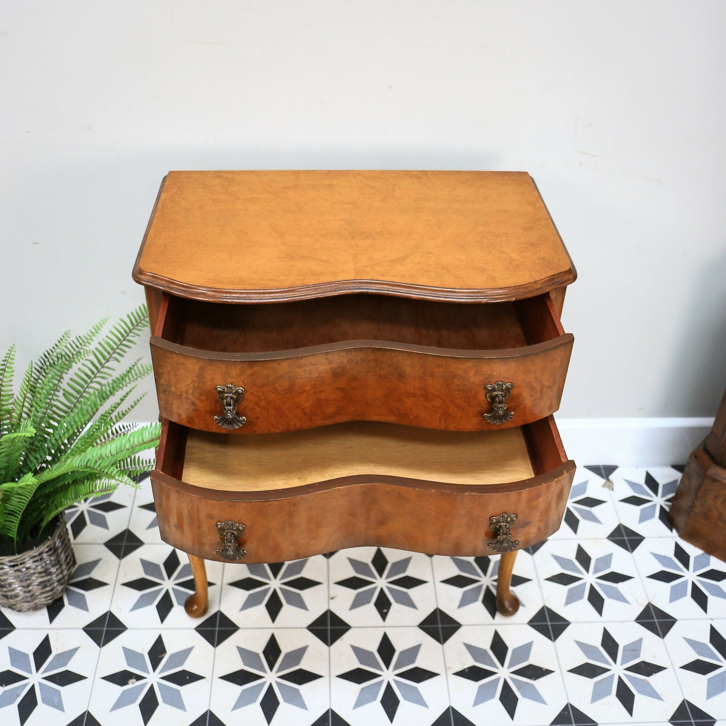 Hall Table Side Table Serpentine Front in Burr Walnut Chest of Drawers