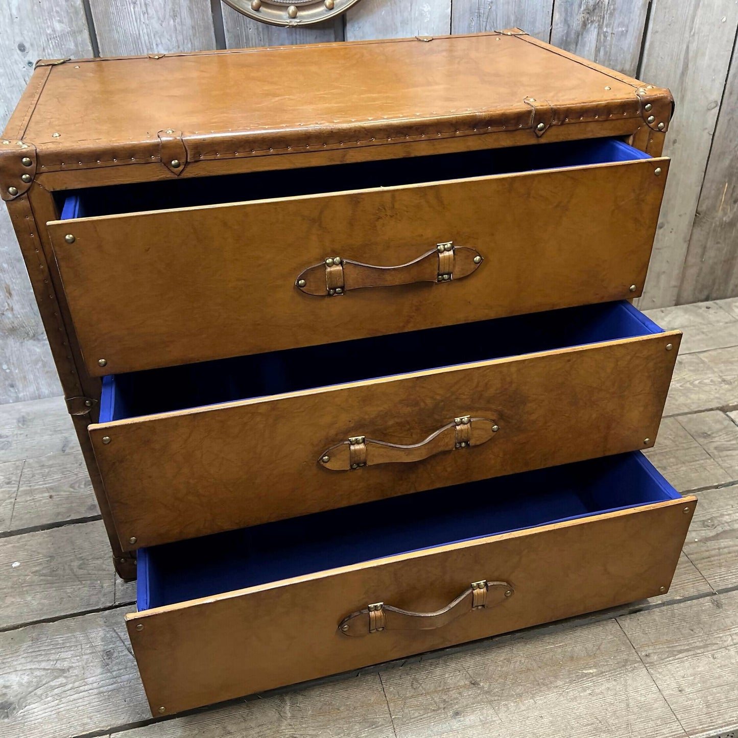 English handmade vintage luxury leather drawer chest - London tan
