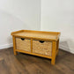 Modern Oak Storage Bench With Two Wicker Drawers