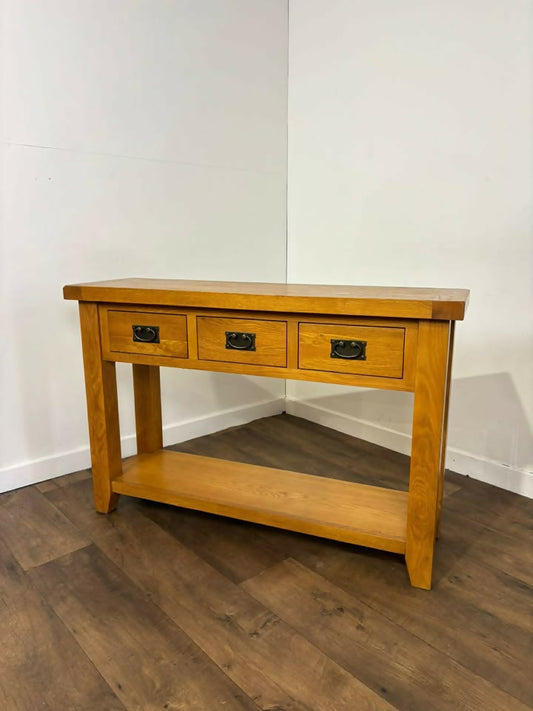 Modern Solid Oak Three Drawer Console Table