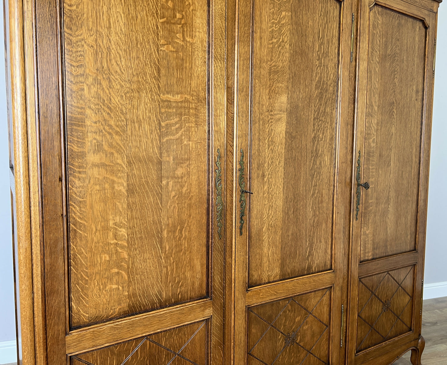 Wardrobe Vintage French Louis XVI Style Three Door Oak Carved Armoire LOT 6458