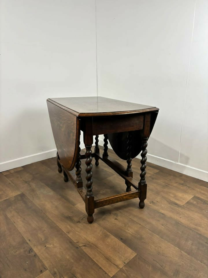 Vintage Oak Drop Leaf Table With Barley Twist Support