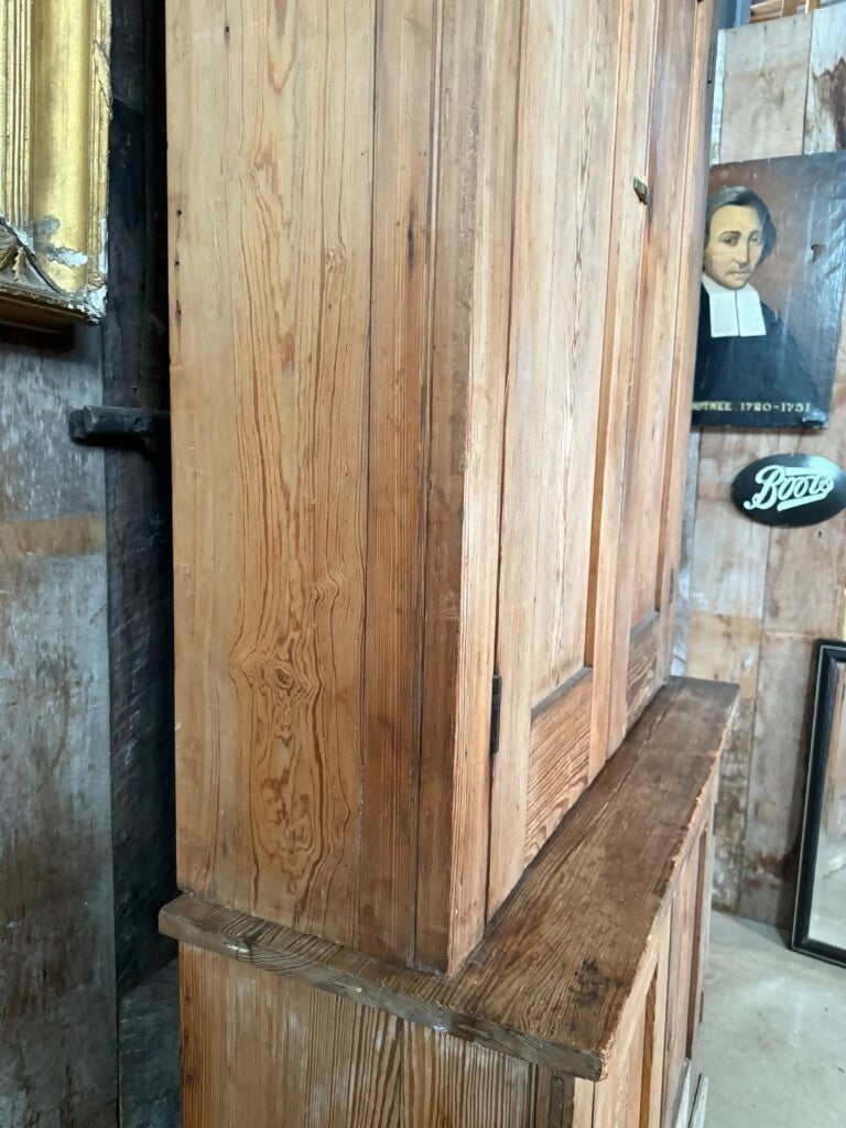 Vintage Early Victorian Tall Pine Housekeeper Pantry Kitchen Larder Shelves Double Cupboard, c.1820