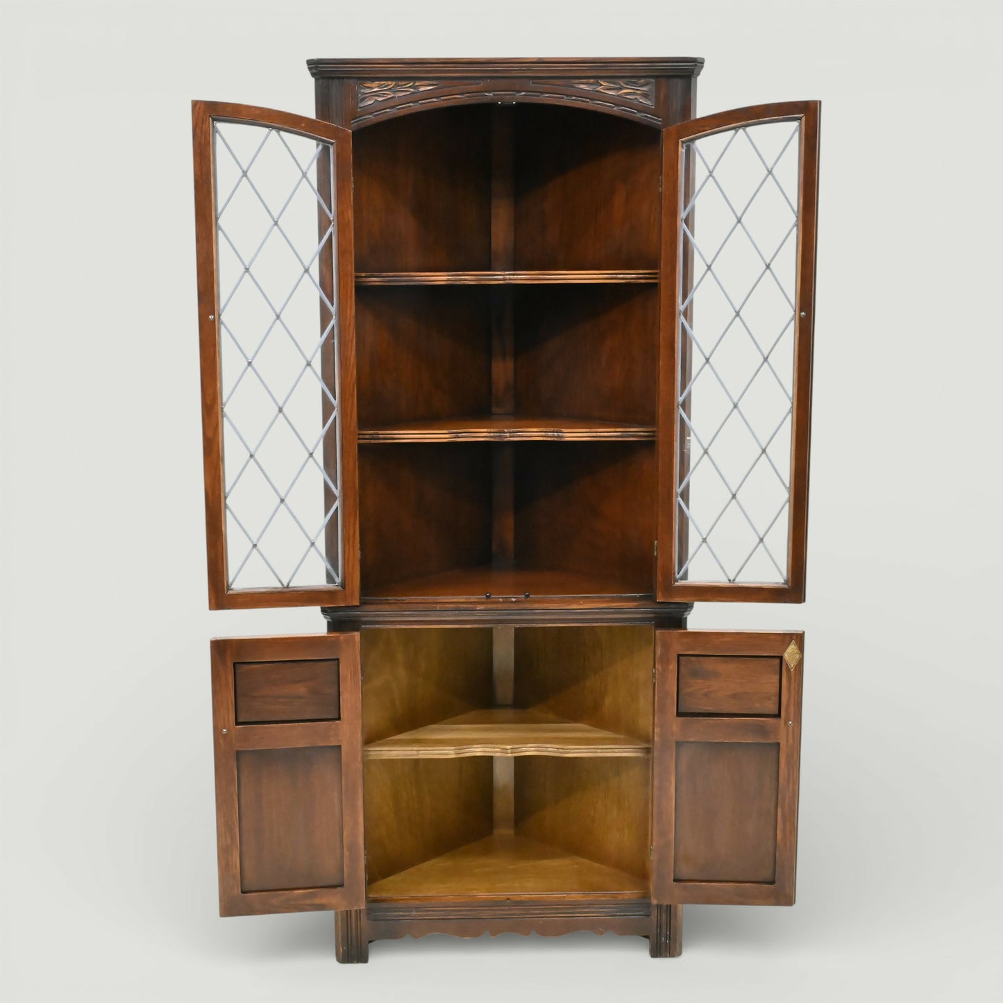 Old Charm Corner Display Cabinet with Leaded Glass Tudor Brown FREE UK Delivery*. SBR11068/2110E