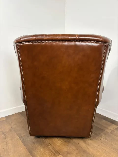 Brown Leather Button Back Chesterfield Arm Chair