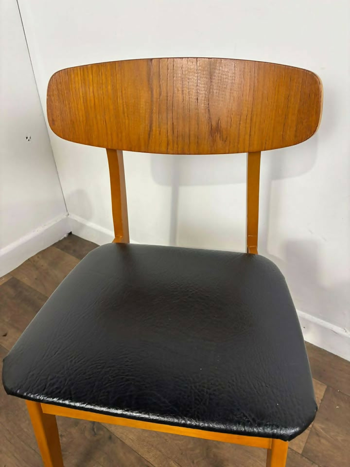 Pair of Mid Century Teak Chairs with Black Upholstery
