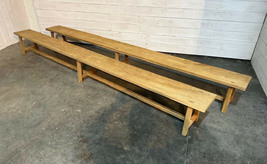 Very Long Pair Bleached Oak Dining Benches