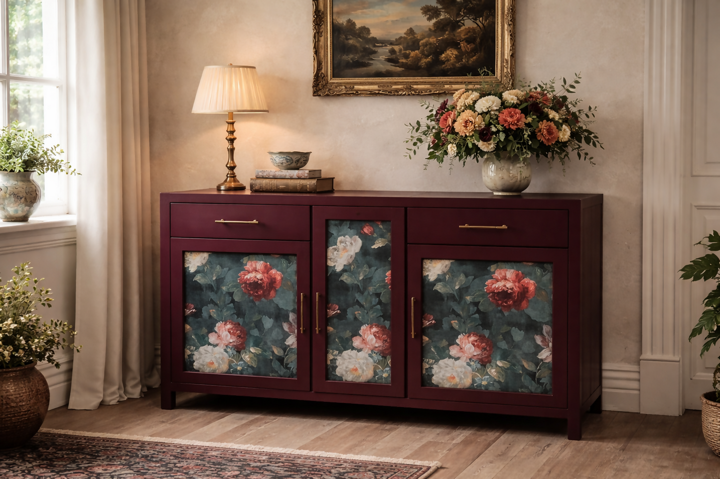 Statement floral oak sideboard