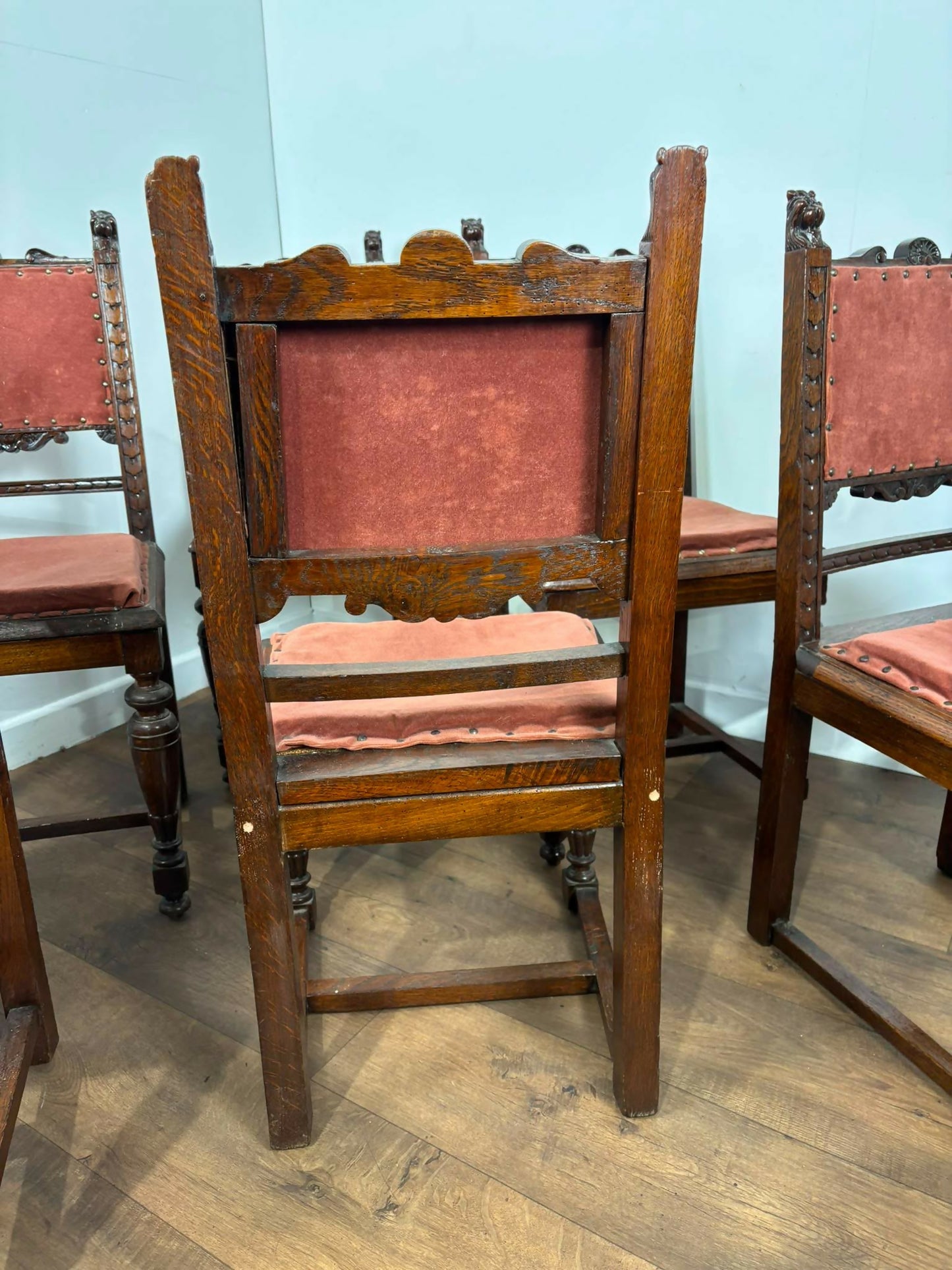 Victorian Set of Six Carved Oak Dining Chairs