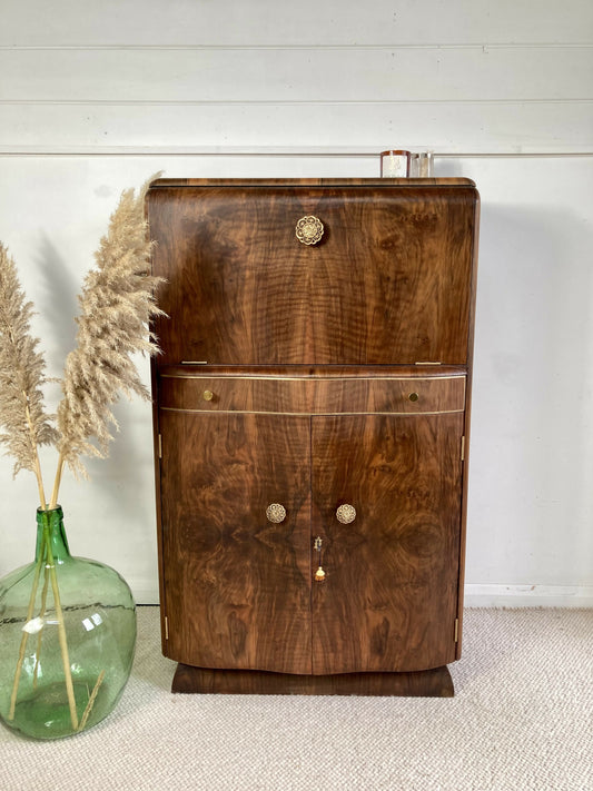 walnut Art Deco Cocktail Cabinet