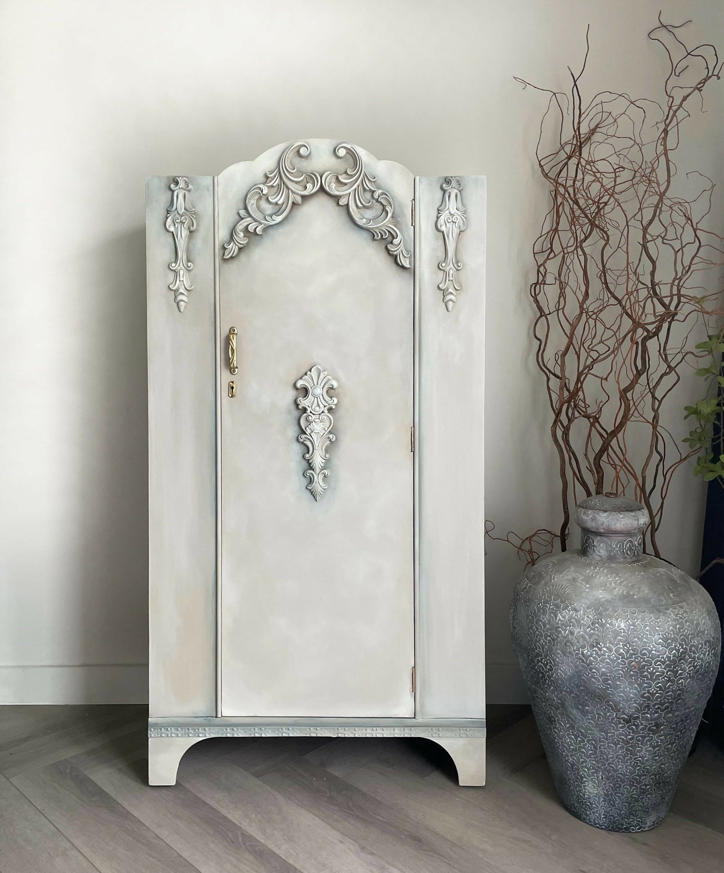 Single vintage wardrobe, hand painted neutral colours