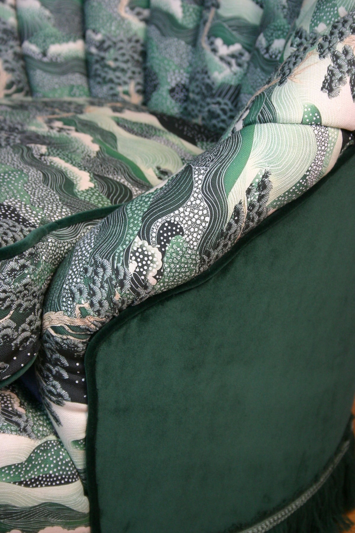 1960s Vintage Fluted Back Chair – Completely Reupholstered in Japanese-Inspired Designer Fabric
