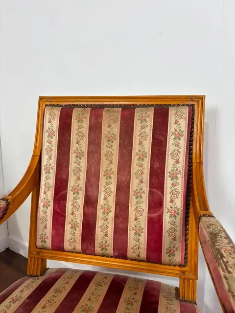 Pair of French Louis XVI Style Upholstered Armchairs