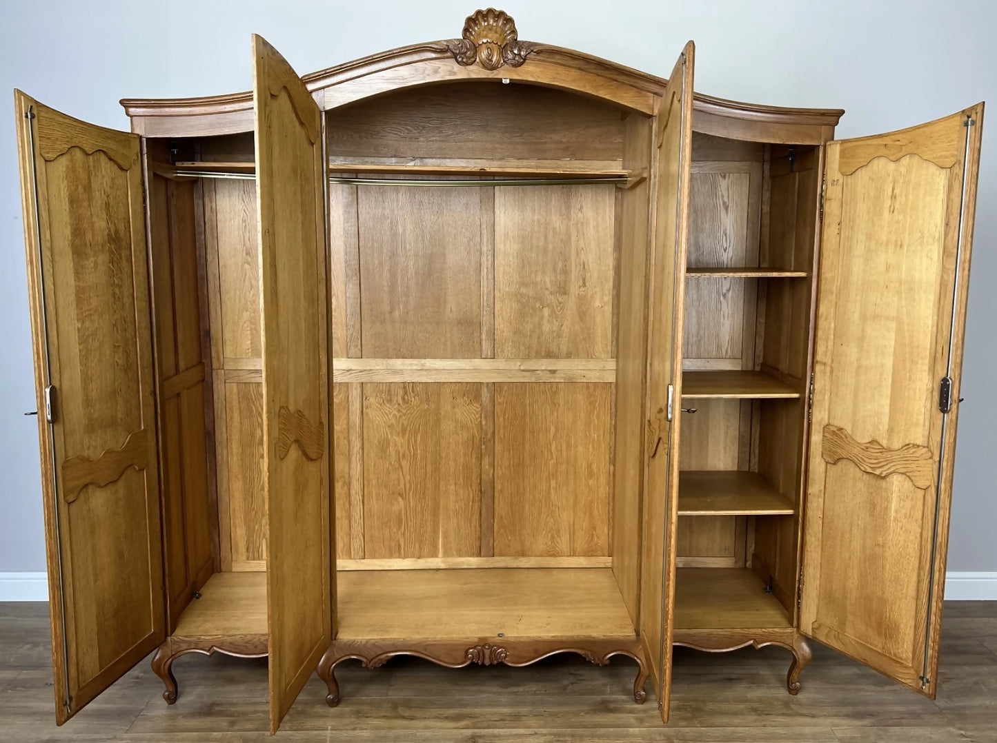 Wardrobe Vintage French Louis XVI Style Four Door Oak Carved Armoire LOT 4930