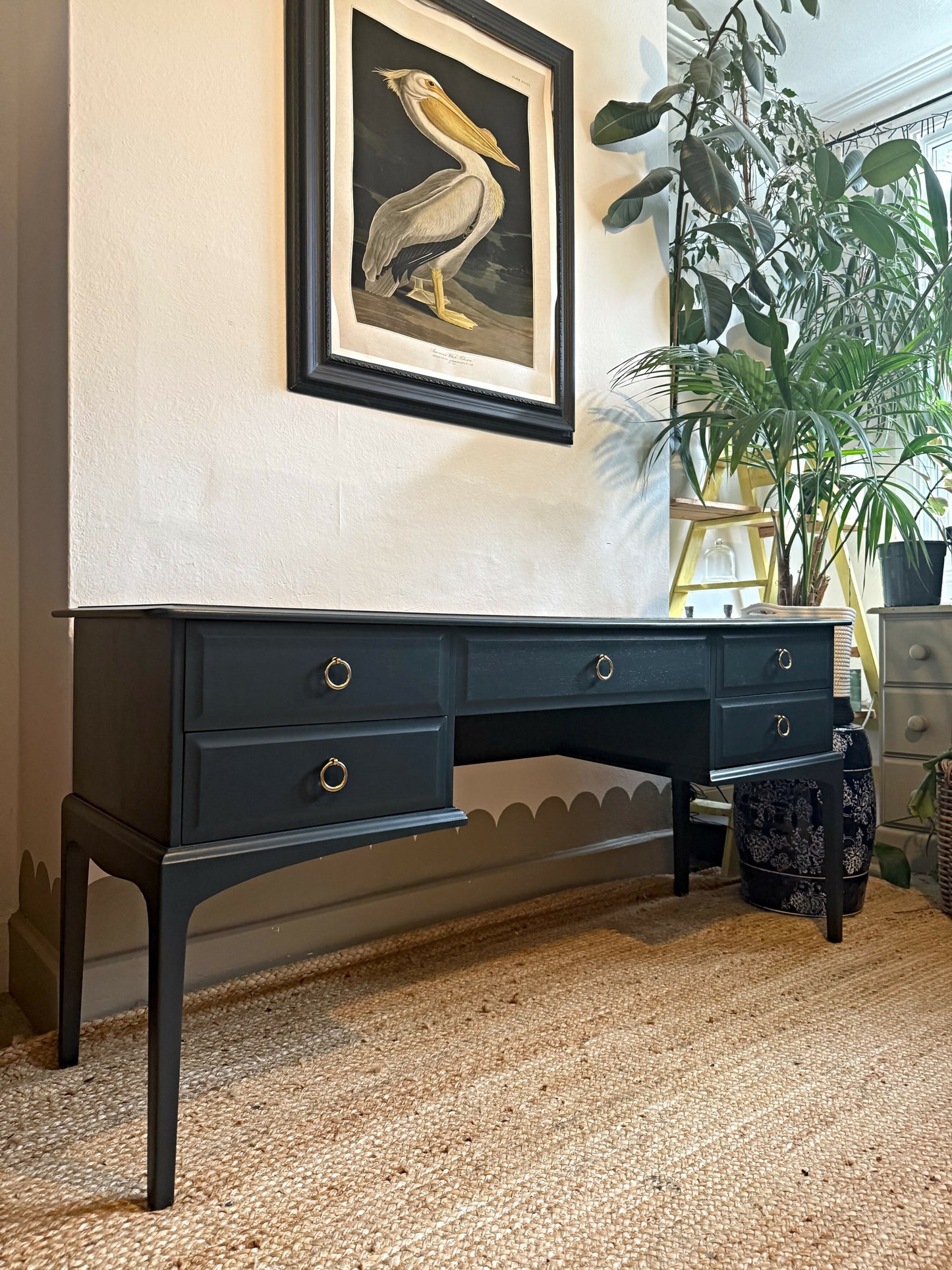 Newly refurbished Stag console table blue vintage sideboard dressing table desk