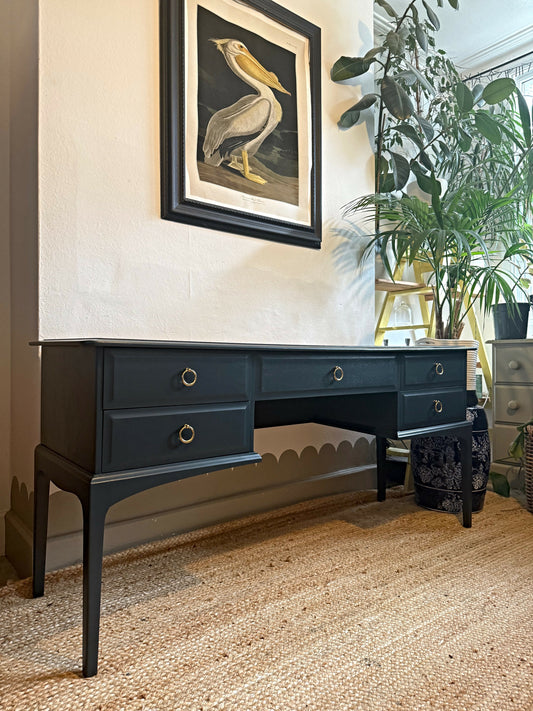 Newly refurbished Stag console table blue vintage sideboard dressing table desk