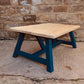 Solid Wood Farmhouse Coffee Table | Handcrafted Rustic Coffee Table with Natural Top & Navy Painted Base