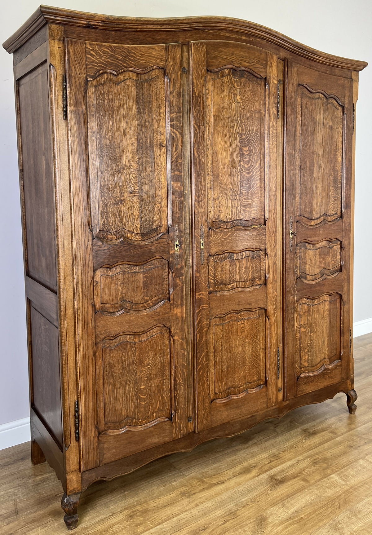 Wardrobe Vintage French Louis XVI Style Oak Three Door Carved Armoire LOT 6507