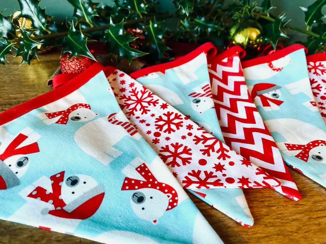 Handmade Christmas Bunting (Blue Polar Bears)