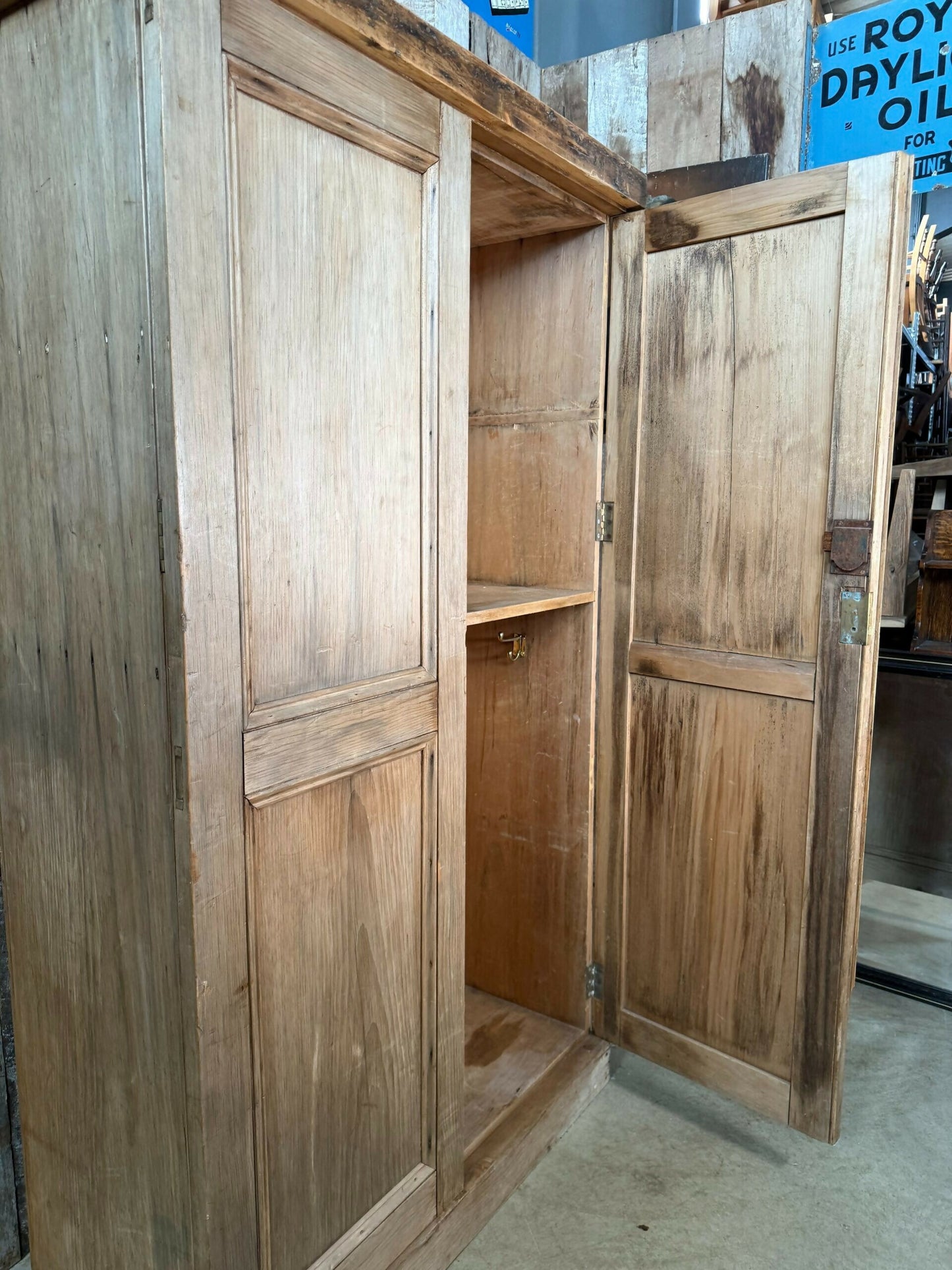 Antique Early Victorian Pine Narrow Hall Housekeeper Cloak Storage Cupboard, c 1830