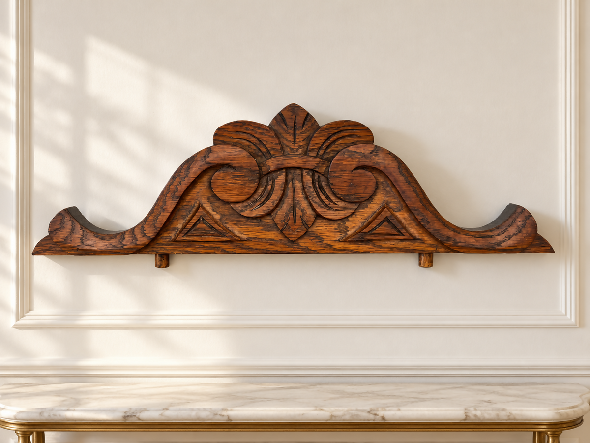 Pediment Antique French Style Oak Carved Decorative Furniture Mount LOT 6548