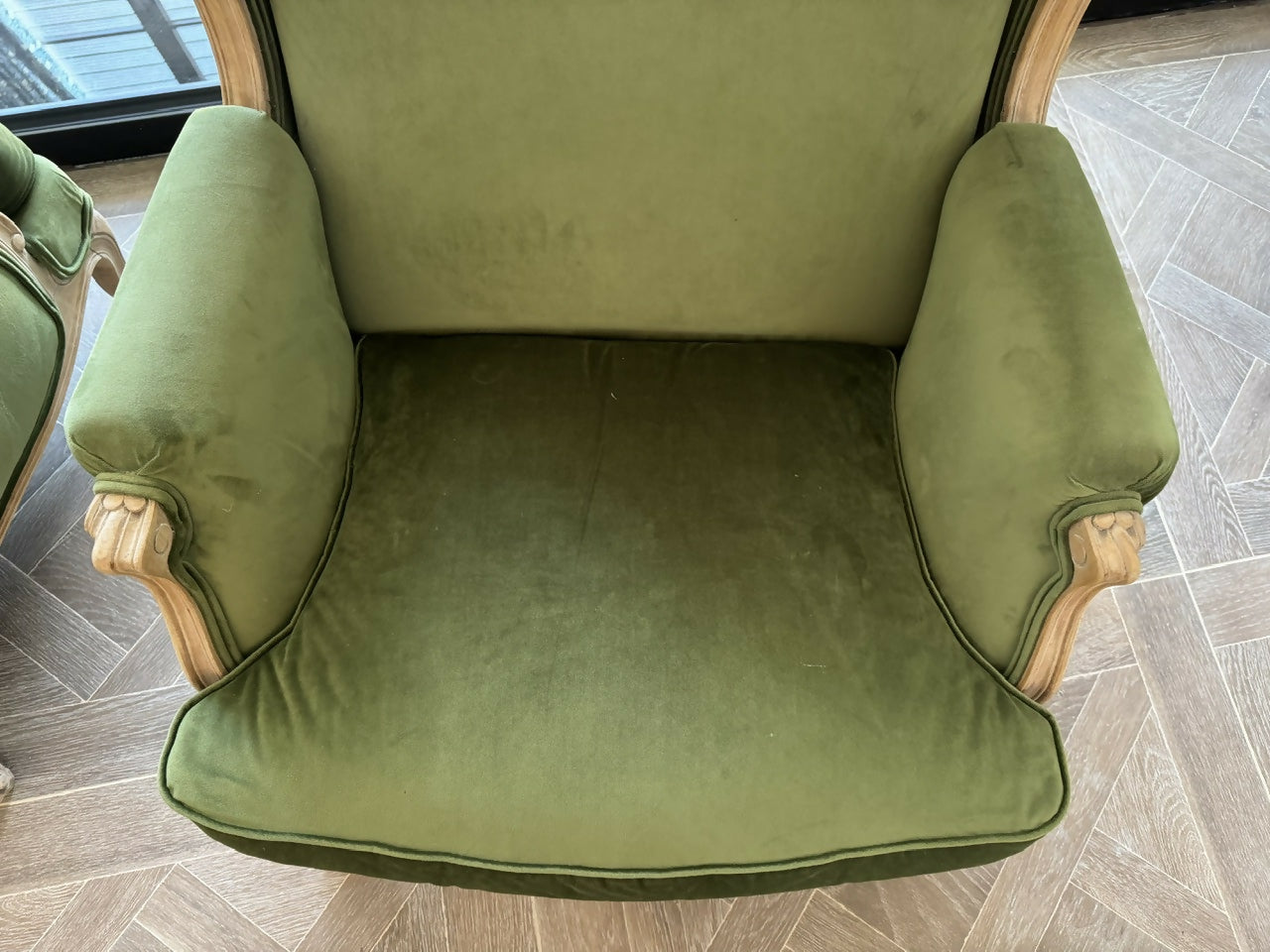 Extremely Comfortable Pair French Wing Back Arm Chairs
