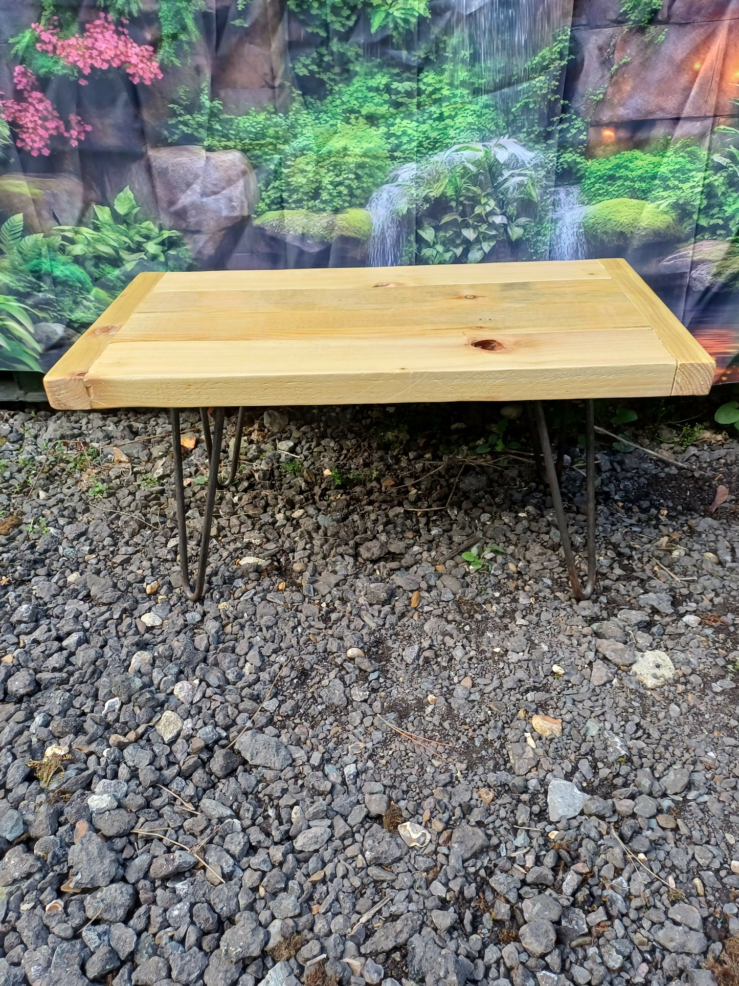 Wooden table with Silver Hairpin Legs