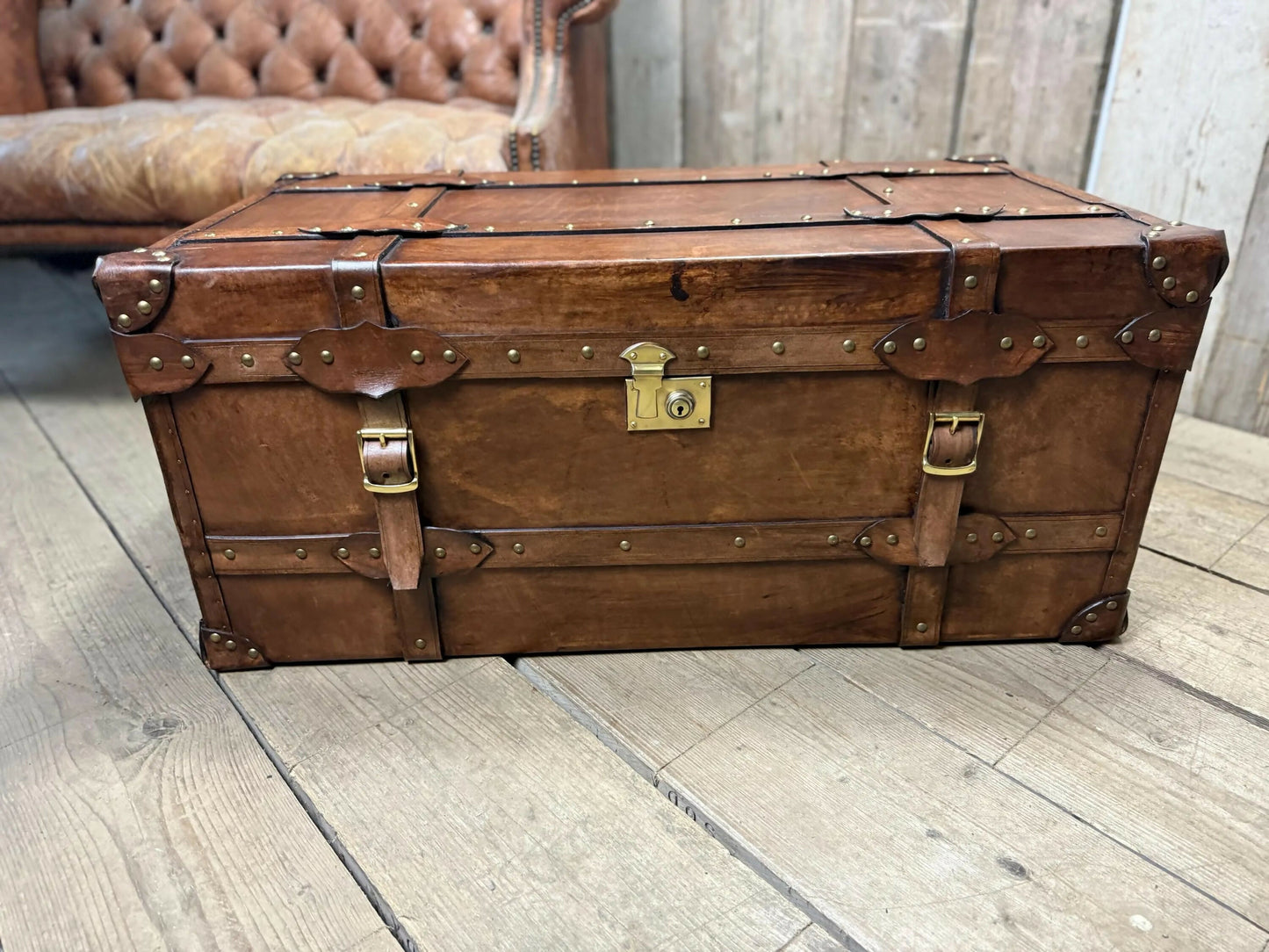 Belting Leather Coffee Table, Leather Chest