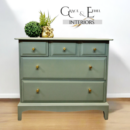 Stag minstrel 3 over 2 Green chest of drawers, over size bedside cabinet
