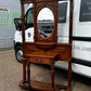 Edwardian Vintage Light Oak Hall Stand With Mirror, Drawer, Original Coat & Hat Hooks.